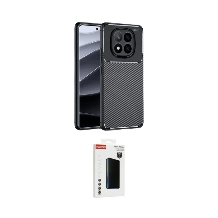 ieg™ Redmi Note 14 Pro Plus Kılıf Eksen Form Prime - Siyah Hayalet Polymer Nano Ekran Koruyucu