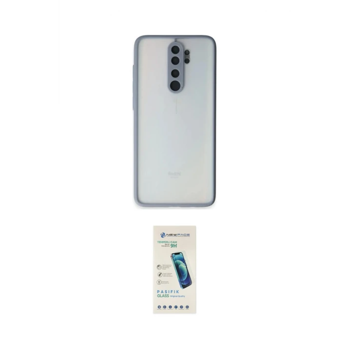 ieg™ Redmi Note 8 Pro Kılıf Ahenk Çizgi Serisi - Şeffaf Pasifik Cam Ekran Koruyucu