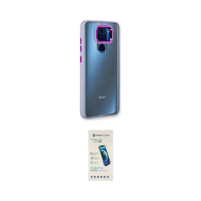 ieg™ Redmi Note 9 Kılıf Eksen Doku Prime - Şeffaf Pasifik Cam Ekran Koruyucu