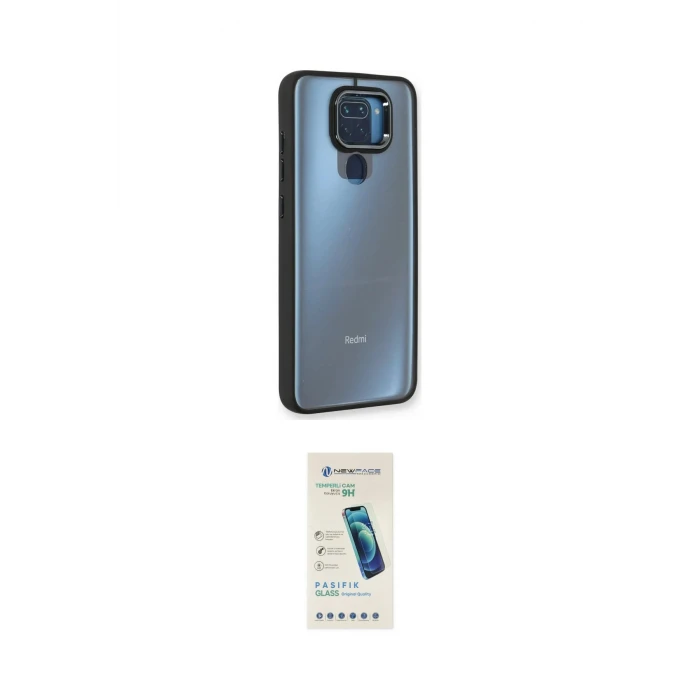ieg™ Redmi Note 9 Kılıf Eksen Doku Prime - Şeffaf Pasifik Cam Ekran Koruyucu