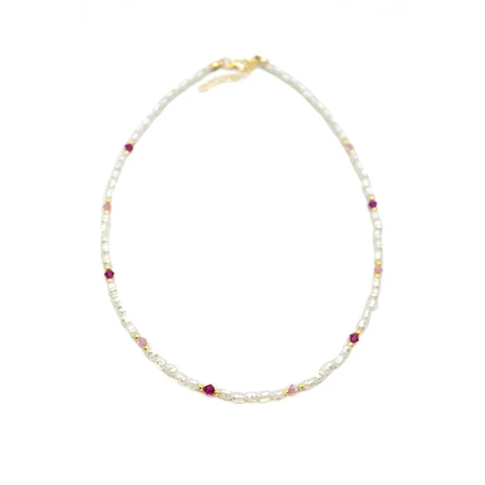 İEG Renkli Boncuklu İnci Kolye - Fuşya