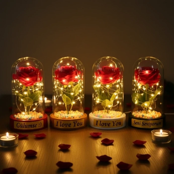 ieg™ Renkli Toplu Ledli Gül Fanus