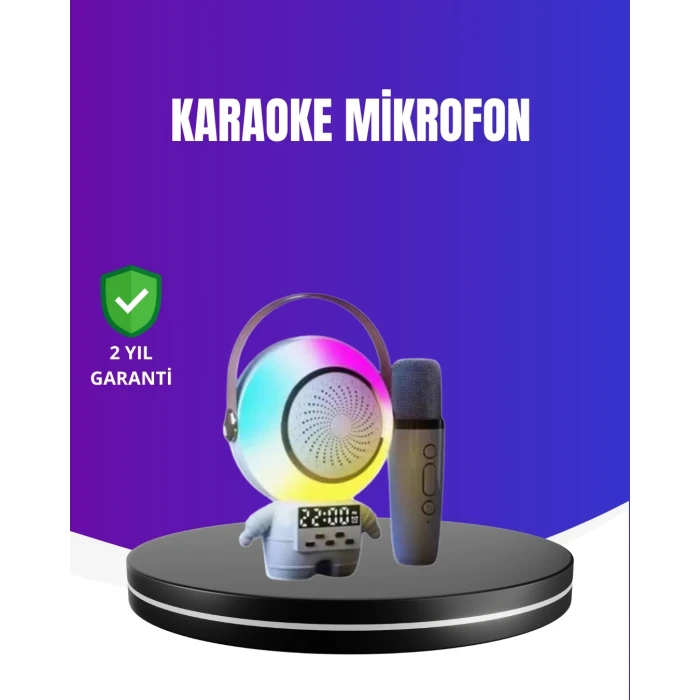 ieg™ RGB Işıklı Astronot Bluetooth Hoparlör Karaoke Mikrofonlu