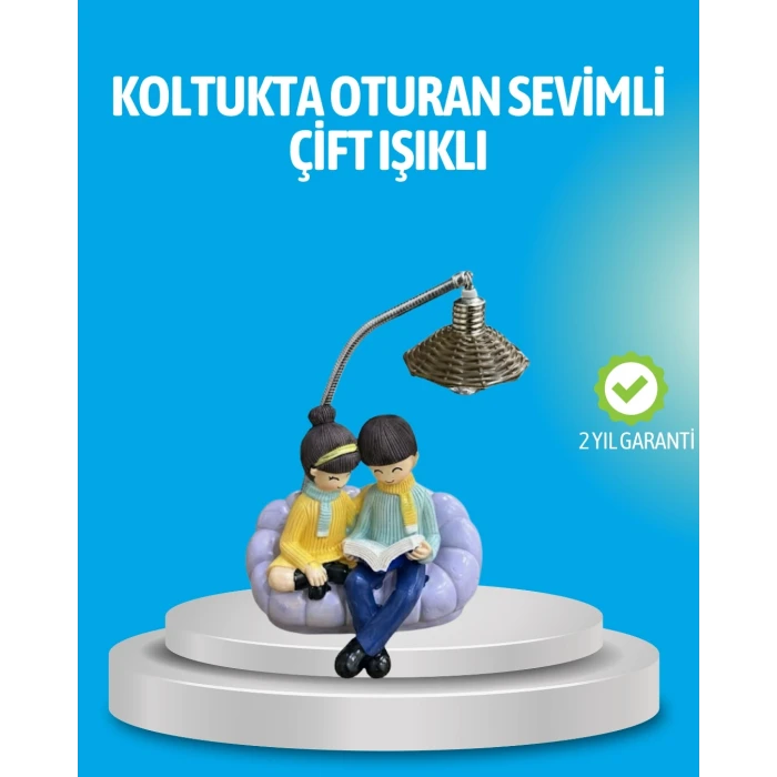 ieg™ Romantik Çift Figürlü Okuyan Çift Masa Lambası Dekoratif LED Aydınlatma