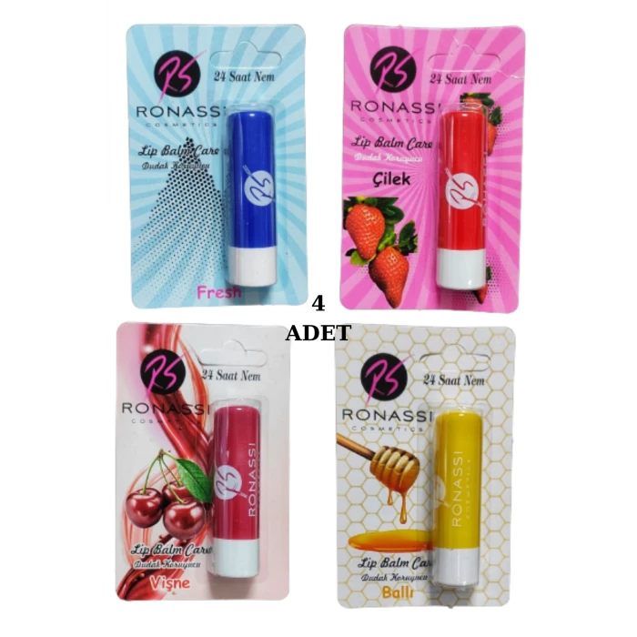 İEG RS Ronassi Dudak Koruyucu ve Parlatıcısı Fresh Çilek Vişne ve Ballı 4 Lü Set