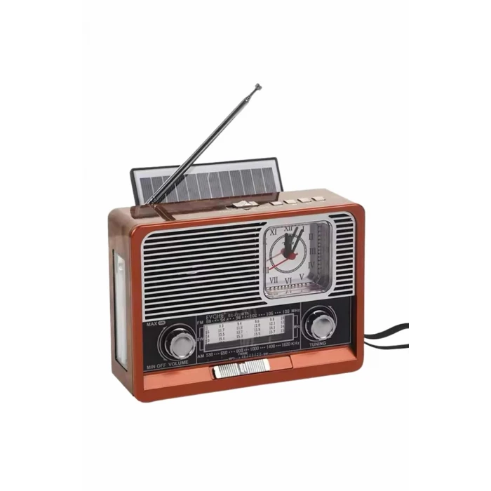 ieg™ Saatli Fenerli Bluetooth Nostaljik Radyo AUX SD USB Girişli Bluetooth Hoparlör
