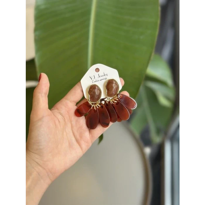 İEG® Sallantılı Taşlı Küpe - Bordo