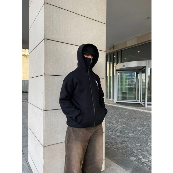 ieg™ Samuray Kapşonlu ZIP Fermuarlı Kapşonlu SweatShirt - Siyah