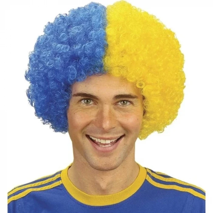 ieg™ Sarı Lacivert Kıvırcık Afro Bonus Taraftar Peruğu