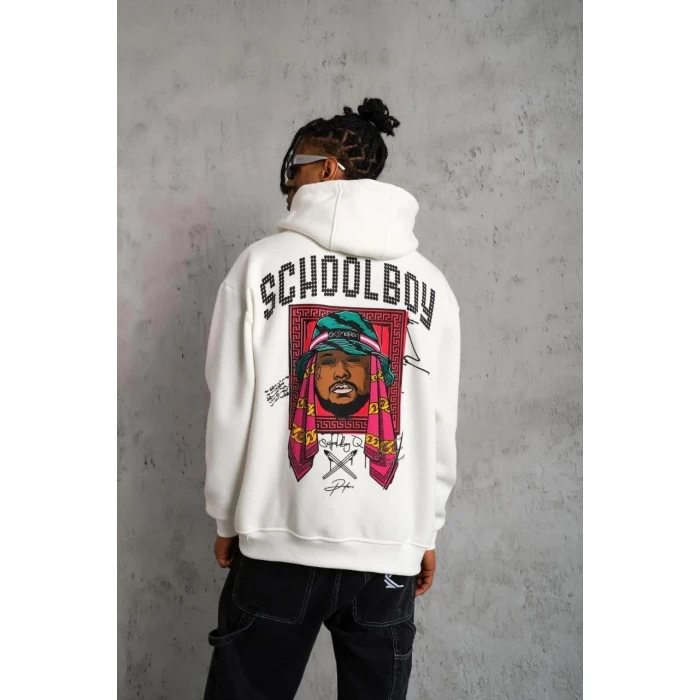 ieg™      SCHOOL BOY Baskılı Kapüşonlu Sweat - Beyaz -