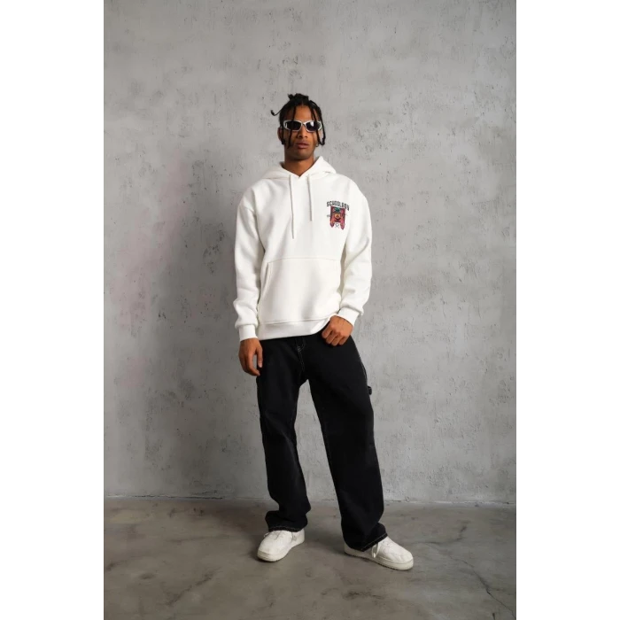 ieg™      SCHOOL BOY Baskılı Kapüşonlu Sweat - Beyaz -