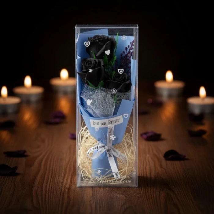 ieg™ Şeffaf Kutulu Üç Gül Buketi