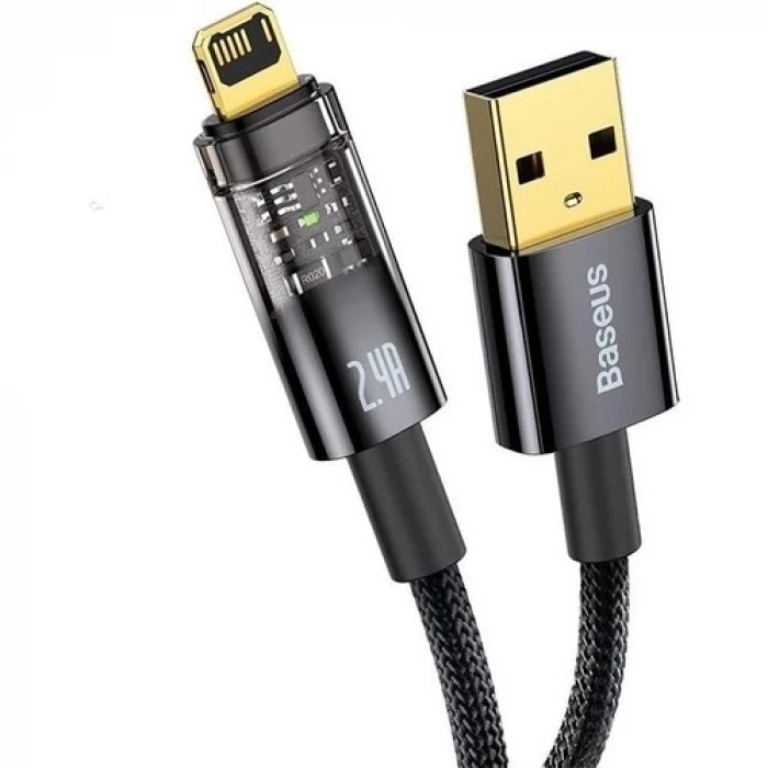 ieg™ Şeffaf Uçlu iPhone 45w Usb Hızlı ve Dayanıklı Şarj ve Data Işıklı Örgü Kablo 1 Metre