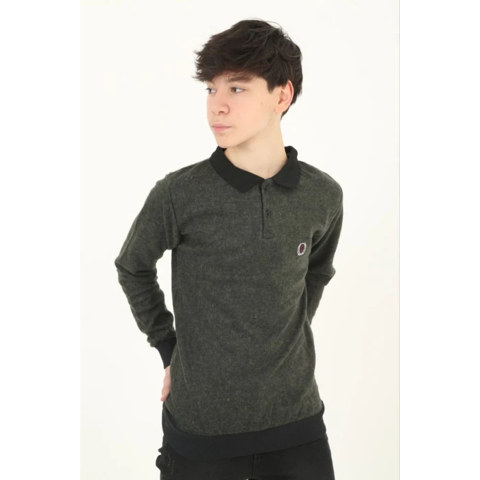 ieg™      Selanik Yaka Nakışlı Kazak - Haki -