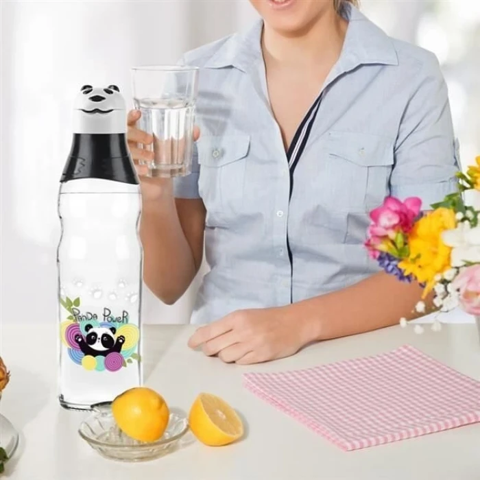 ieg™ Sevimli Panda Tasarımlı Cam Suluk  Sızdırmaz 1000 ML