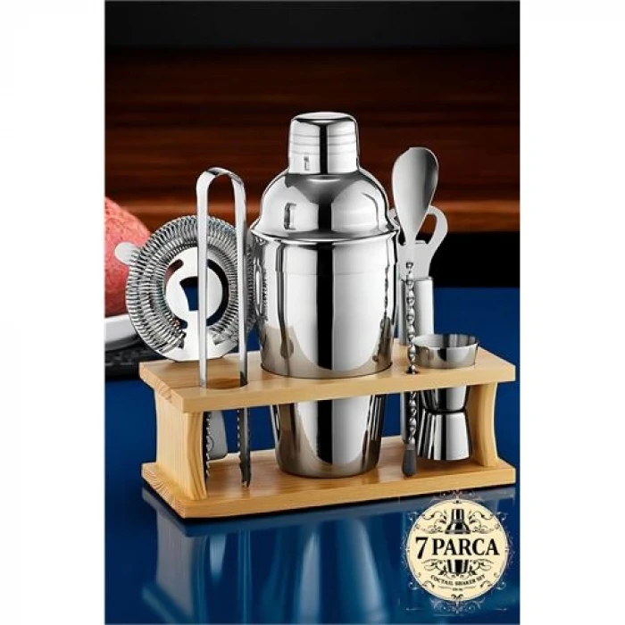 Shaker Kokteyl Set - 7 Parça 550 ML Shaker Coctail Set  Bambu Standlı 721826