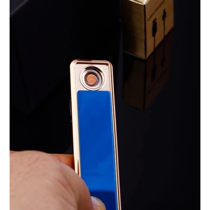 ieg™ Şık Görünümlü Usb Şarjlı Rezistanslı İnce Slim Metal Çakmak (mavi)