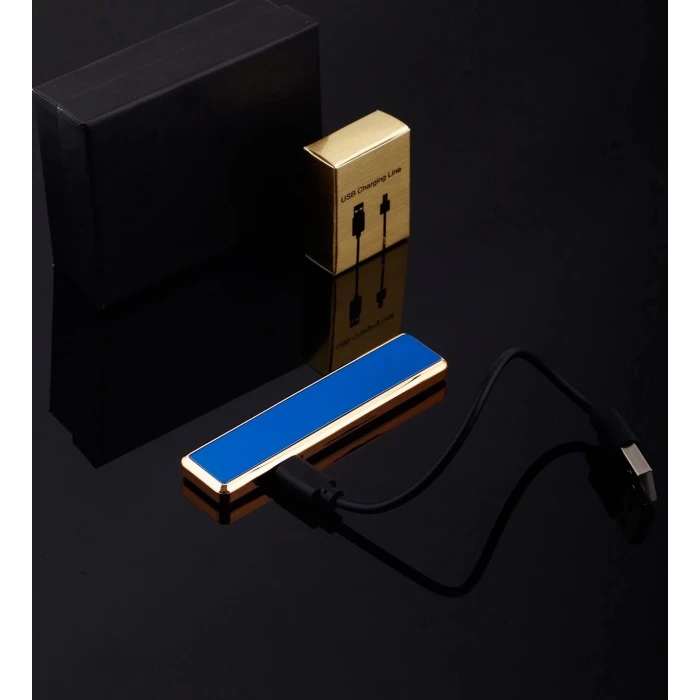 ieg™ Şık Görünümlü Usb Şarjlı Rezistanslı İnce Slim Metal Çakmak (mavi)