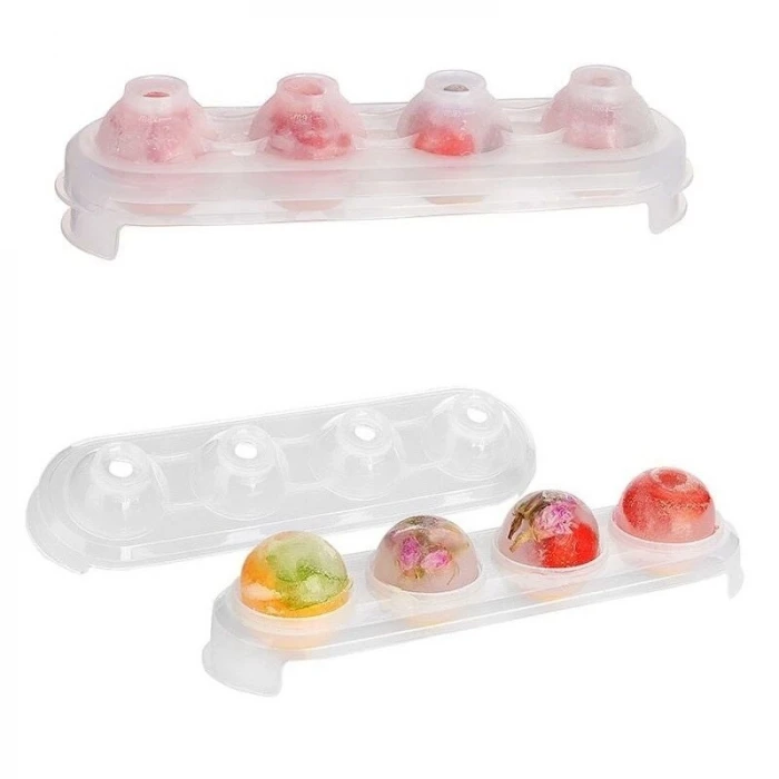 ieg™ Silikon Tabanlı 4 Bölmeli Şeffaf Buz Kalıbı Yuvarlak Buzluk