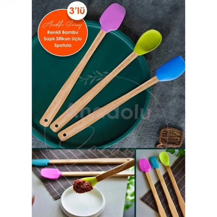 ieg™ Silikon Uçlu Isıya Dayanıklı Bambu Spatula 3lü Set