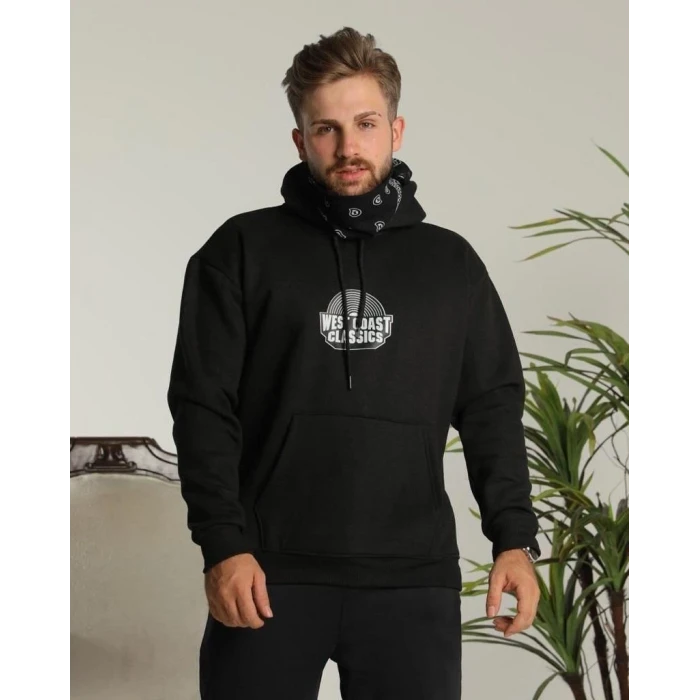 ieg™      Sırt Baskılı Kapüşonlu Üç İplik Oversize Sweatshirt - Siyah -