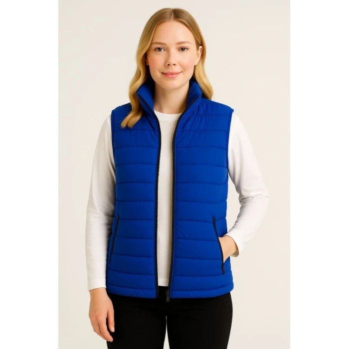 ieg™ Şişme Fermuarlı Yelek Su Itici Kapitone Astarlı Kumaş Cepli Hafif Kışlık Spor Rahat Kalıp - Saks Mavisi