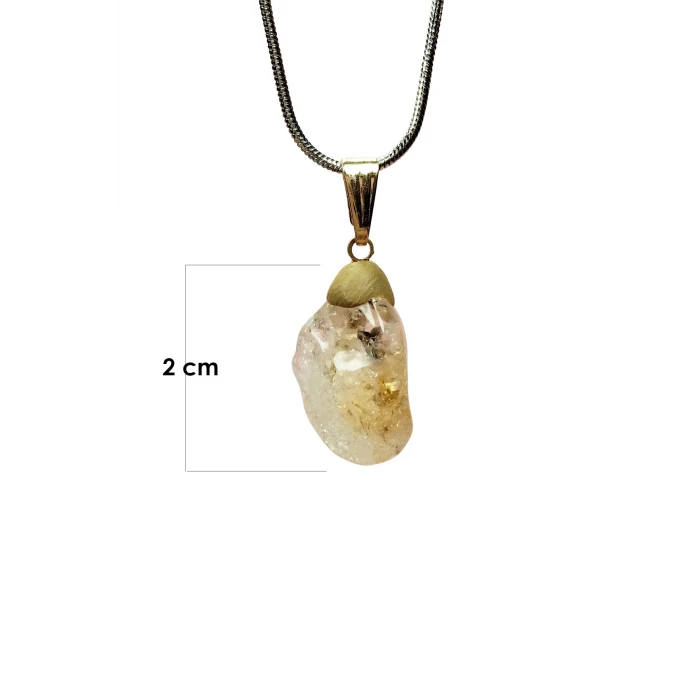 İEG Sitrin Doğal Taşı Zincirli El Yapımı Kolye Uç: 2 cm Zincir: 20 cm Kutulu
