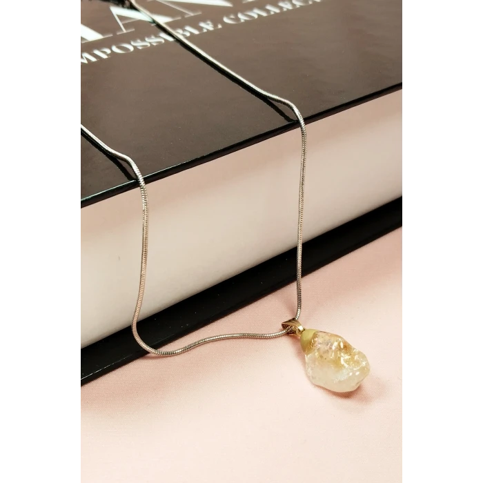 İEG Sitrin Doğal Taşı Zincirli El Yapımı Kolye Uç: 2 cm Zincir: 20 cm Kutulu