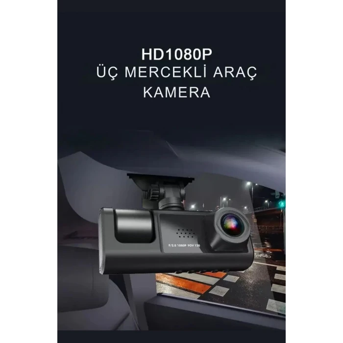 ieg™ Siyah 1080p Araç içi 3 Kameralı Lcd Ekranlı Gece Görüşlü , G-sensör , Geri Görüş Kamera