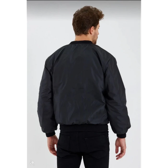 ieg™      Siyah Bomber Mont – Su İtici Kumaş, Kapitone Astarlı, Fermuarlı -