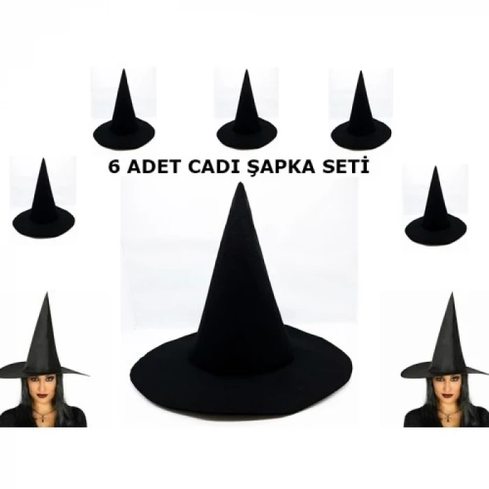 ieg™ Siyah Cadı Şapkası Keçe Yetişkin Boy 6 Adet