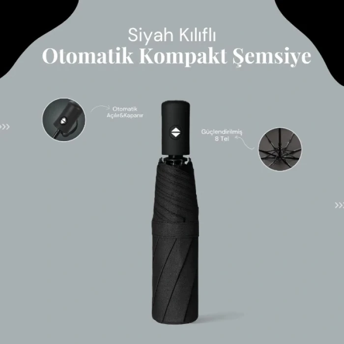 ieg™ Siyah Kılıflı Otomatik Kompakt Şemsiye