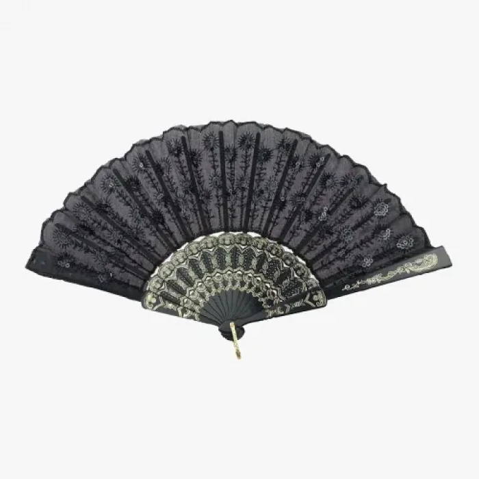 ieg™ Siyah Plastik Pullu Kumaş Yelpaze 12li