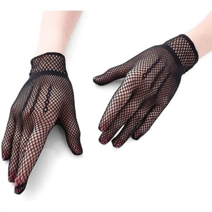 ieg ™ Siyah Renk Likralı File Eldiven Parmaklı Örgü Eldiven Yetişkin Boy