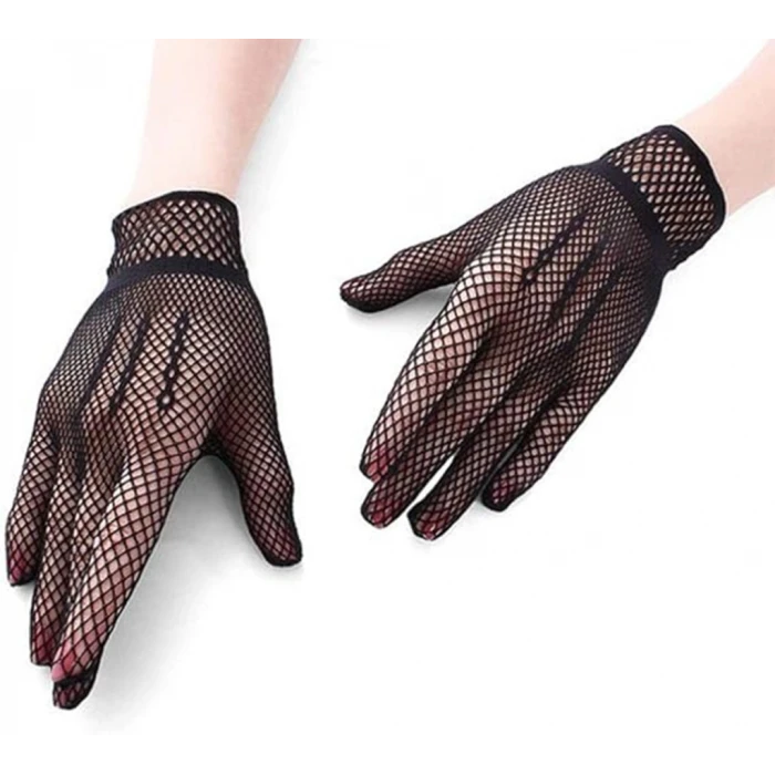 ieg™ Siyah Renk Likralı File Eldiven Parmaklı Örgü Eldiven Yetişkin Boy