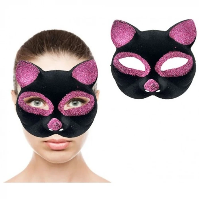 ieg™ Siyah Renk Pembe Simli Kedi Maskesi