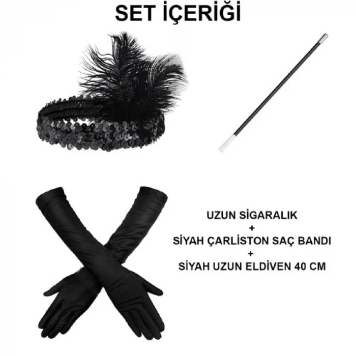 ieg™ Siyah Retro Charliston Aksesuar Seti