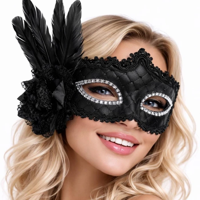 ieg™ Siyah Tüylü Venedik Lüks Balo Maskesi