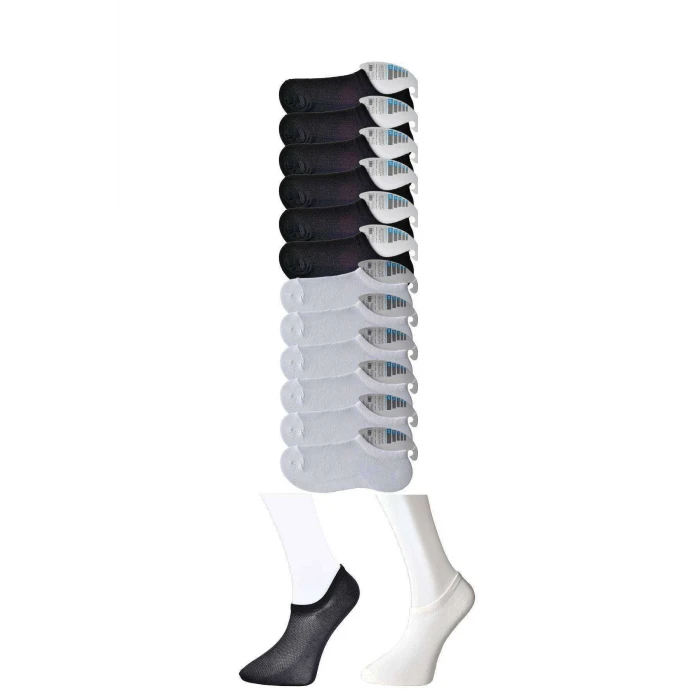 ieg™ Siyah ve Beyaz Erkek Görünmez Çorap 12 çift