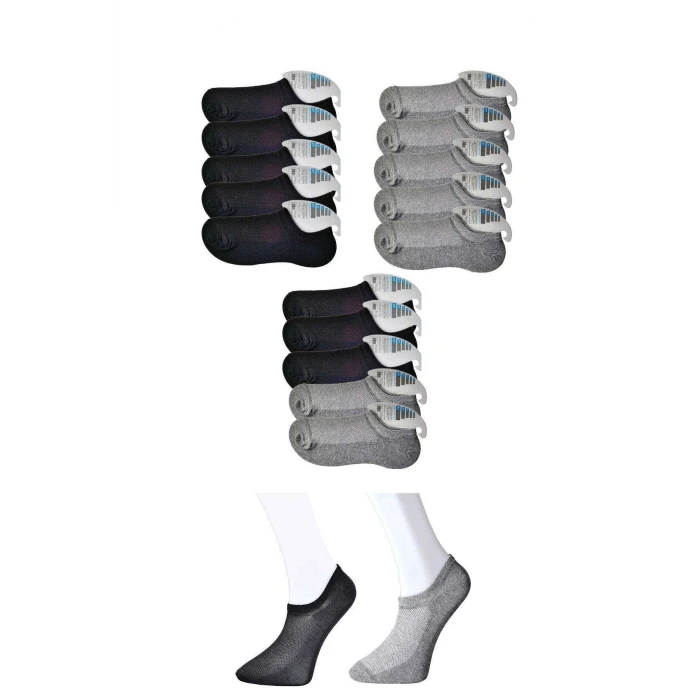 ieg™ Siyah ve Gri Erkek Görünmez Çorap 15 çift