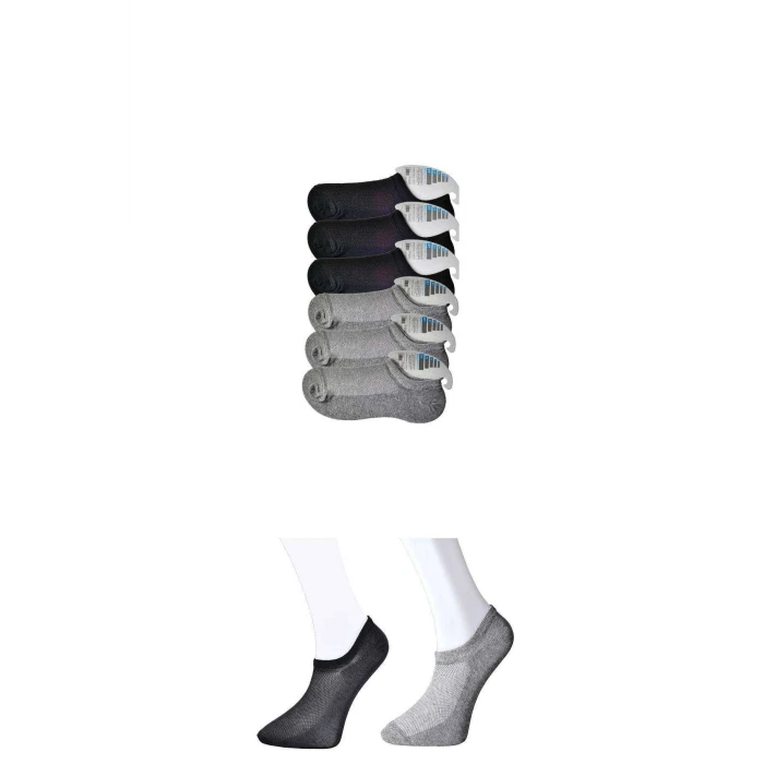 ieg™ Siyah ve Gri Erkek Görünmez Çorap 6 çift