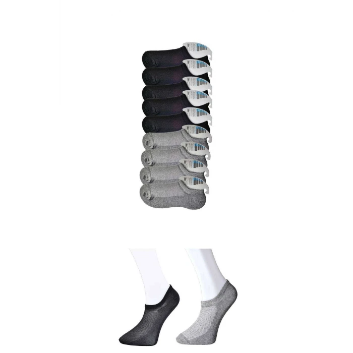ieg™ Siyah ve Gri Erkek Görünmez Çorap 9 çift
