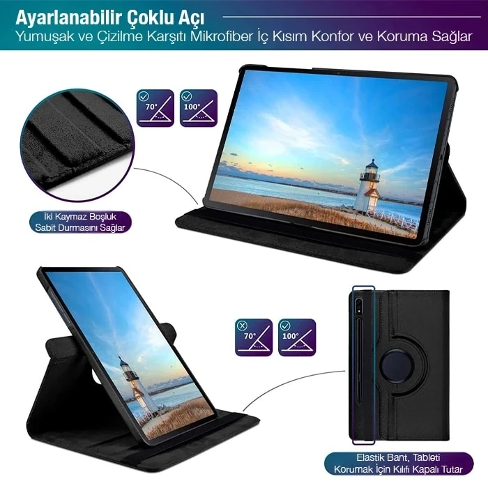 ieg™ Sm Galaxy Tab S8 Plus 2022 12.4 (x800-x806) 360 Derece Döner Standlı Kılıf