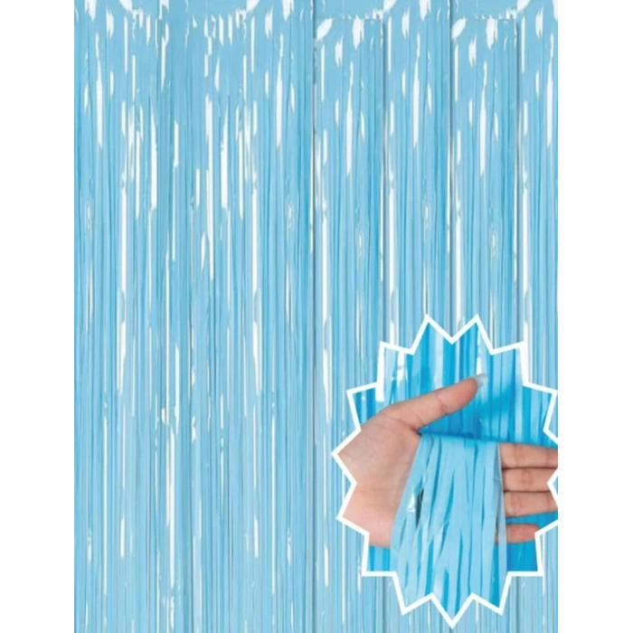 ieg™ Soft Mavi Püsküllü Kapı Perdesi - Parti, Baby Shower, Sünnet Süsü 1x2 m