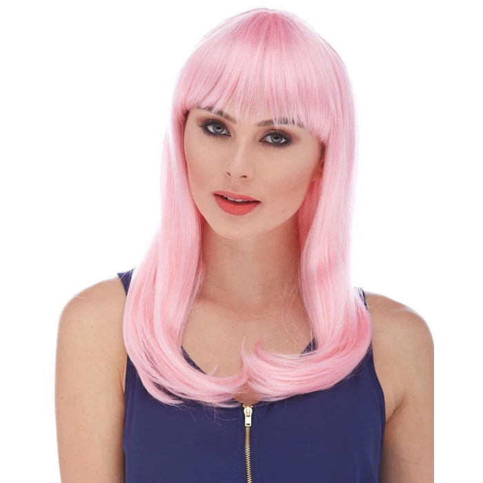 ieg™ Soft Pembe Renk Uzun Düz Parti Peruğu