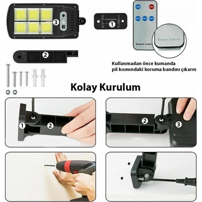 ieg ™ Solar LED Bahçe Sokak Lambası Hareket Sensörlü Kumandalı 3 Modlu Güneş Enerjili