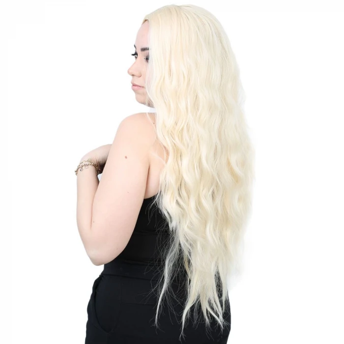 ieg™ Su Dalgası Uzun Perçemsiz Fiber Sentetik Peruk - Platin