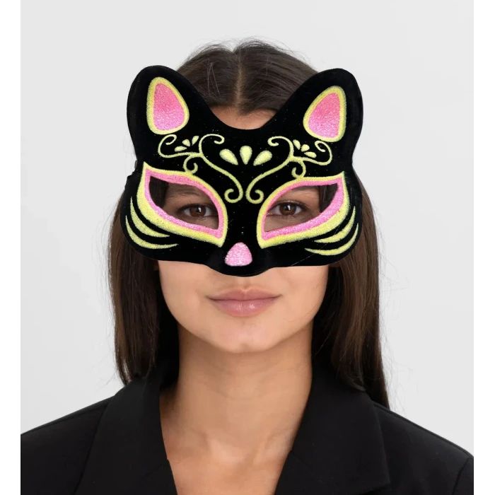 ieg™ Süet Pembe Sarı Kedi Maskesi