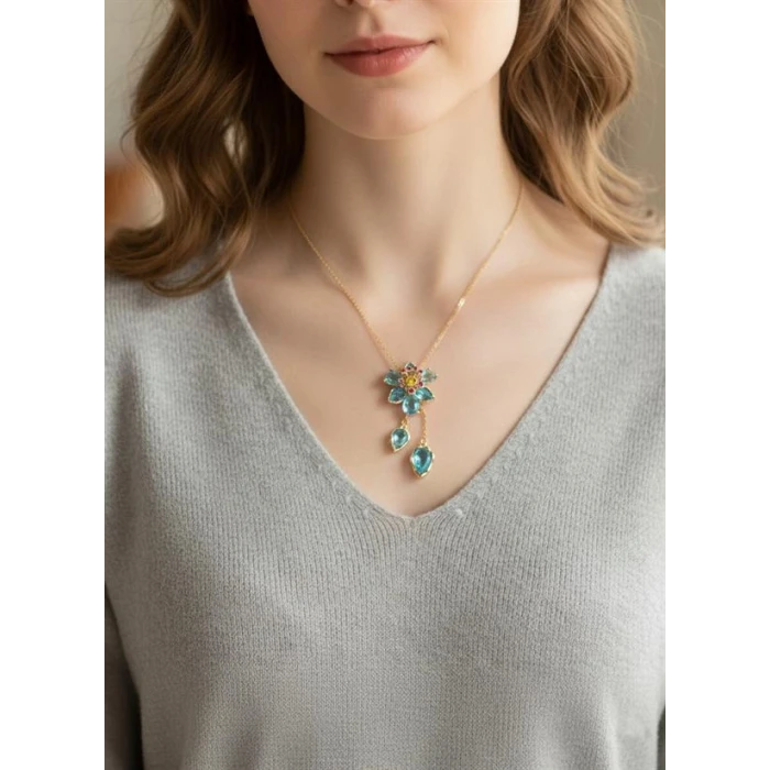 ieg™ Swr Çiçek Kolye - Turkuaz