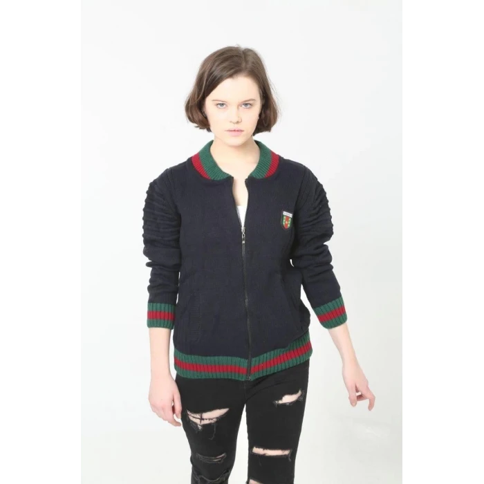 ieg™      Tam Fermuarlı Triko Hırka - Lacivert -